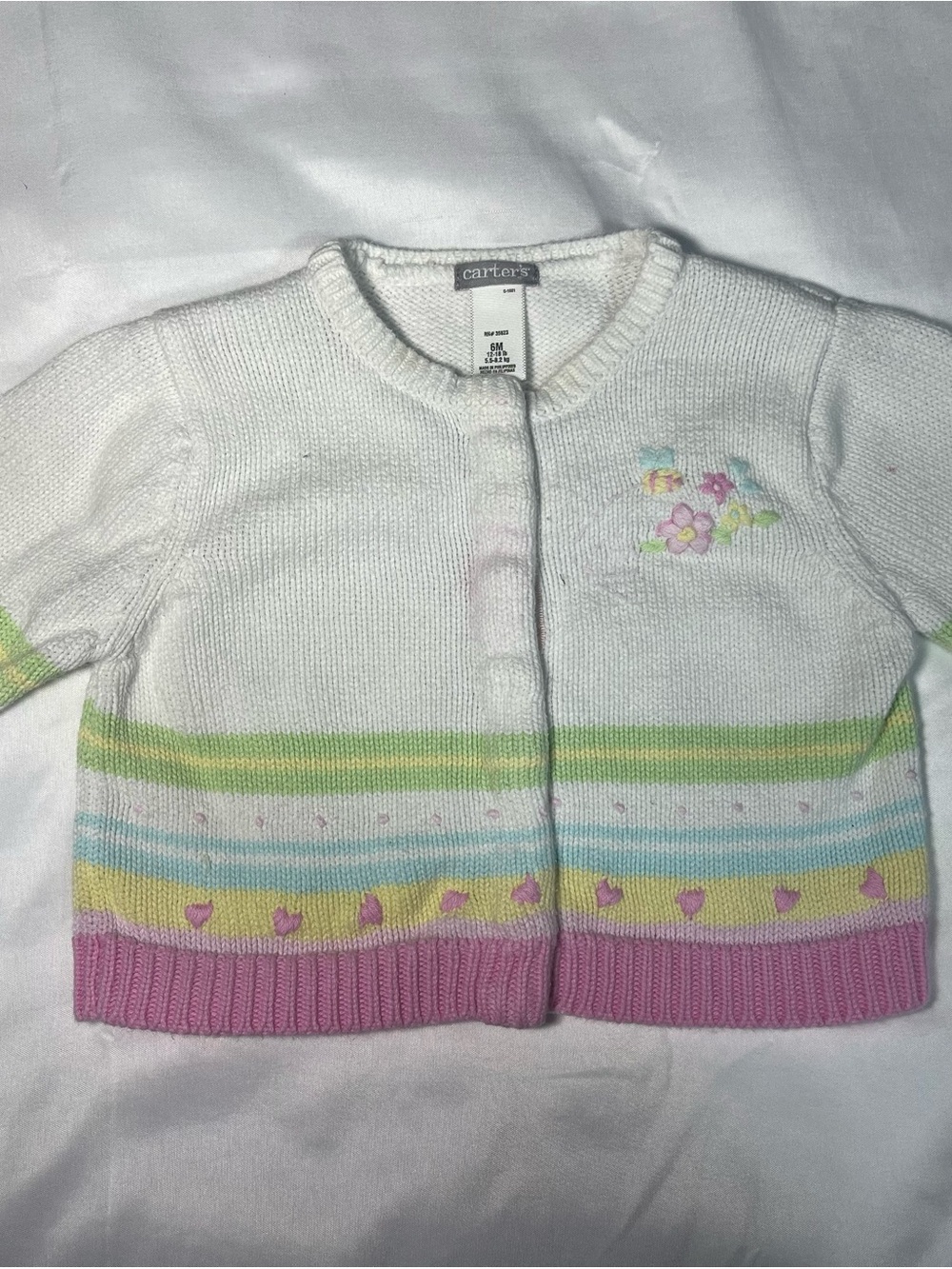 Vintage Carter’s Girls Sweater Size 6M White Pink Green Pastel Daisies Knit